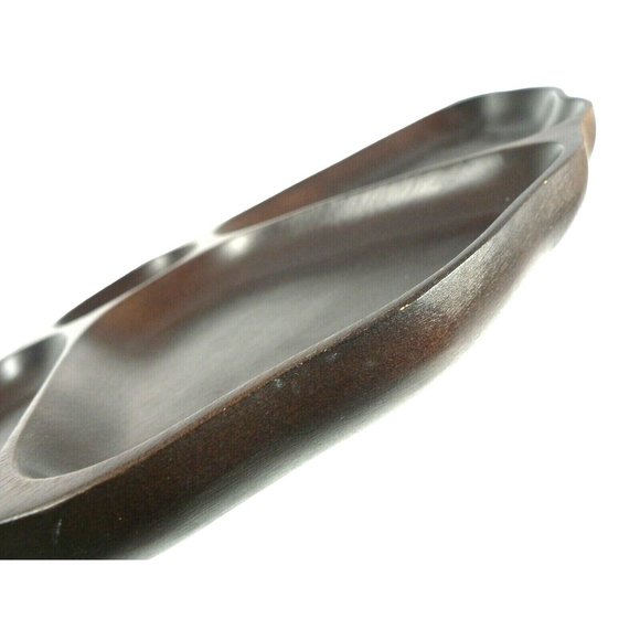 Dish Cherry Wood Appetizer Condiment Nut Tray Dish Fan Shape 4 section Asian Jap - Picture 12 of 12
